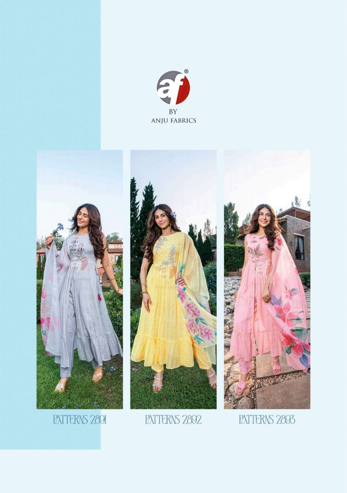 PATTERNS VOL 2 MUL COTTON MULTY COLOR THREAD EMBROIDERY HANDWORK KURTI WITH PANT AND ORGANZA DIGITAL DUPATTA BY AF BRAND INDEX1